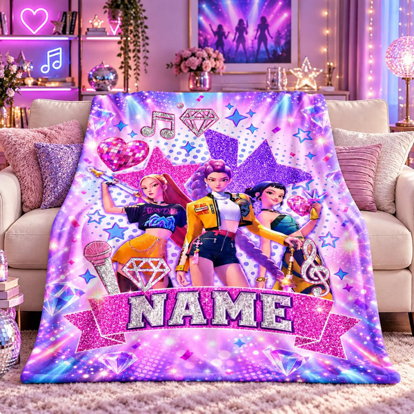 KPop Demon Hunters Huntrix Glitter Personalized Blanket