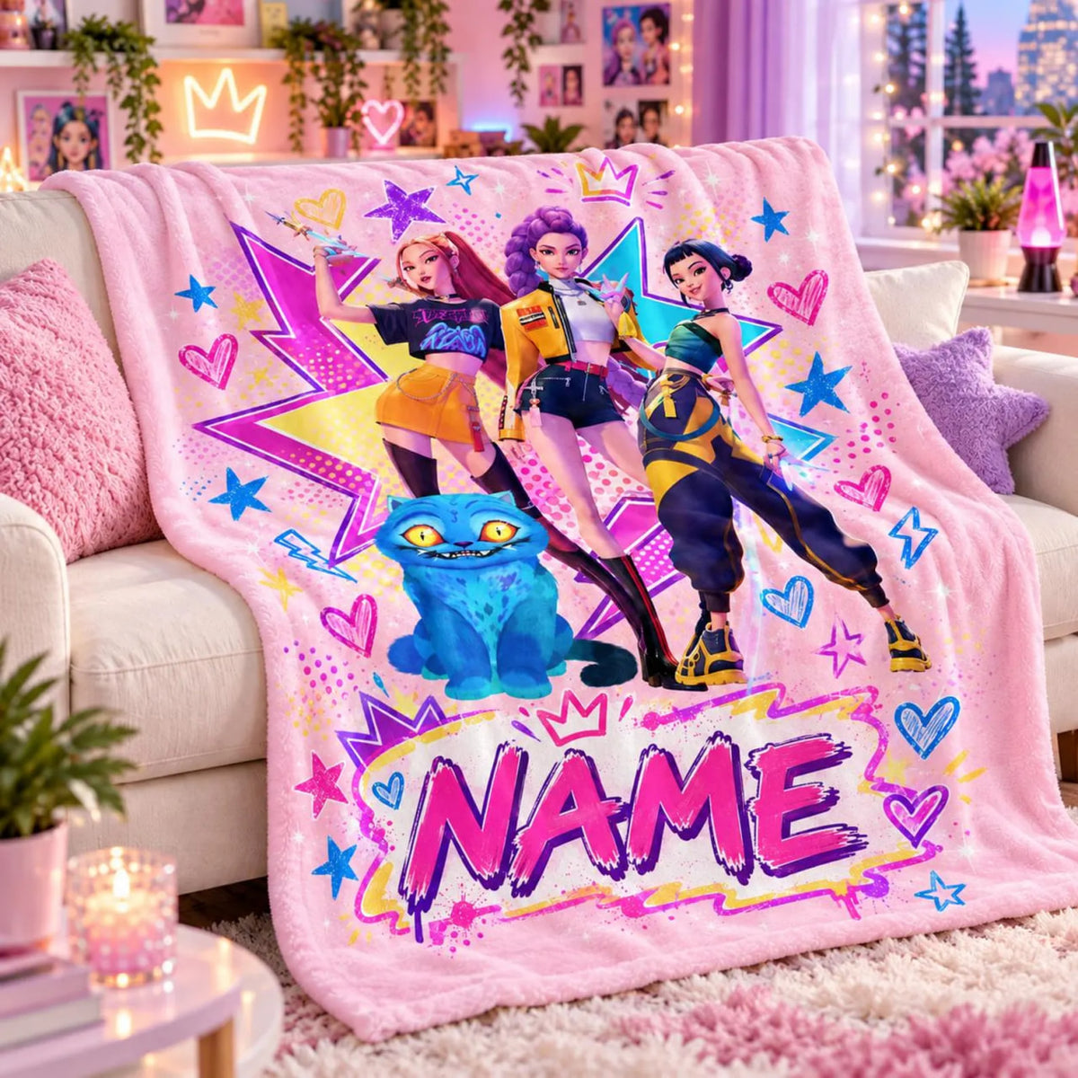 KPop Demon Hunters Huntrix Graffiti Blanket