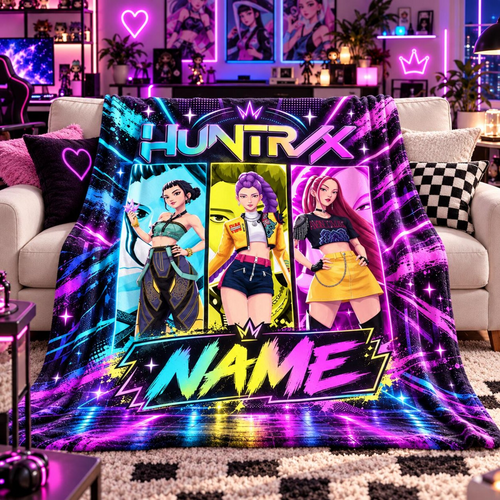 KPop Demon Hunters Huntrix Neon Personalized Blanket