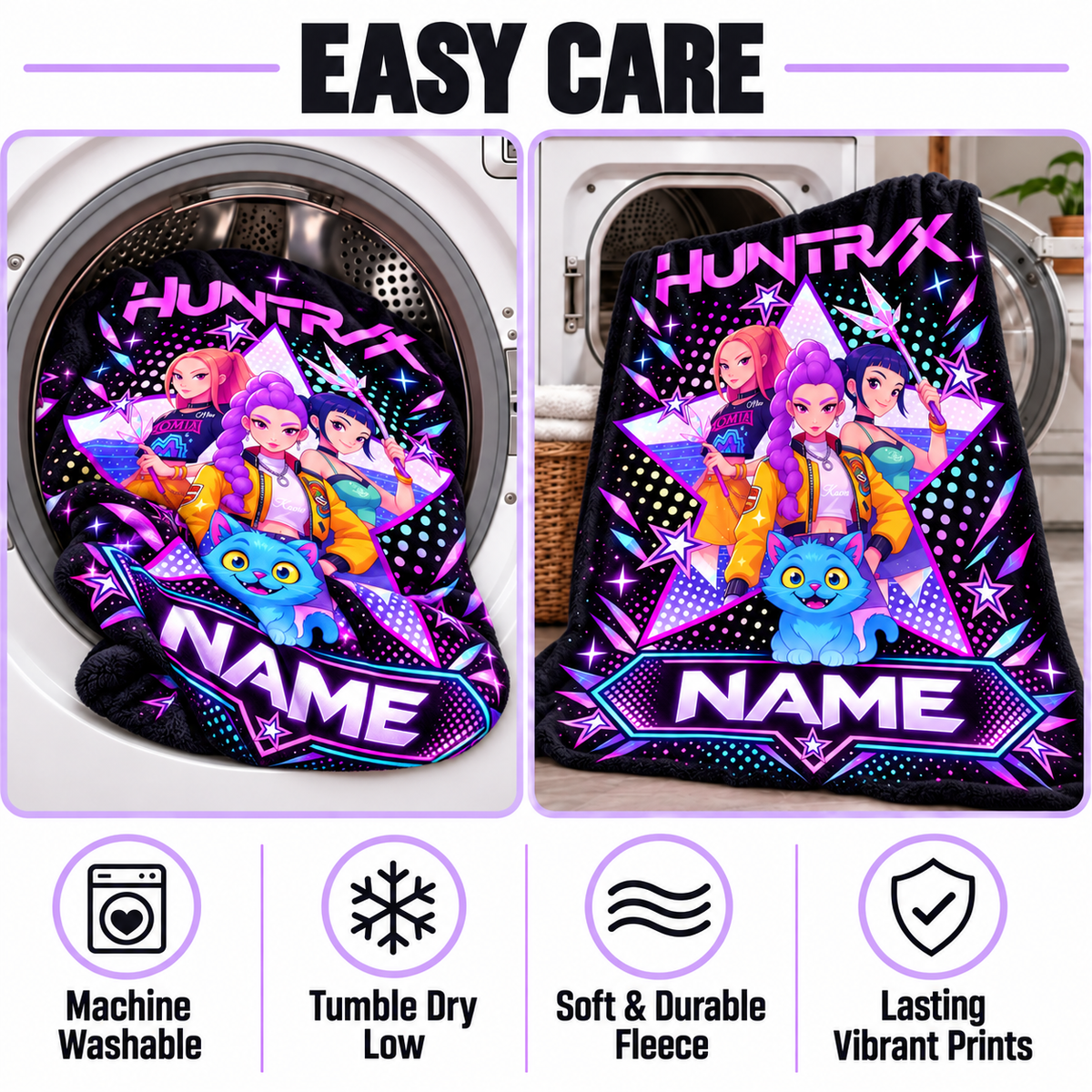 Personalized HUNTR/X Neon Star Blanket