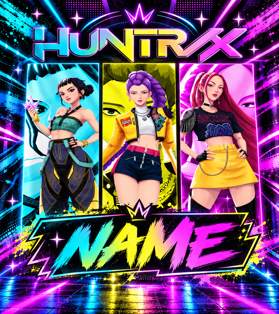 KPop Demon Hunters Huntrix Neon Personalized Blanket