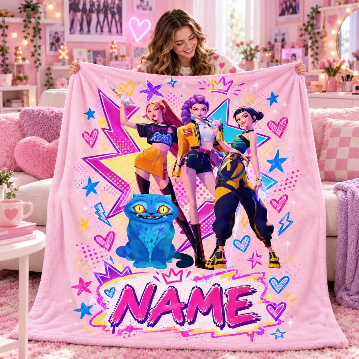 KPop Demon Hunters Huntrix Graffiti Blanket